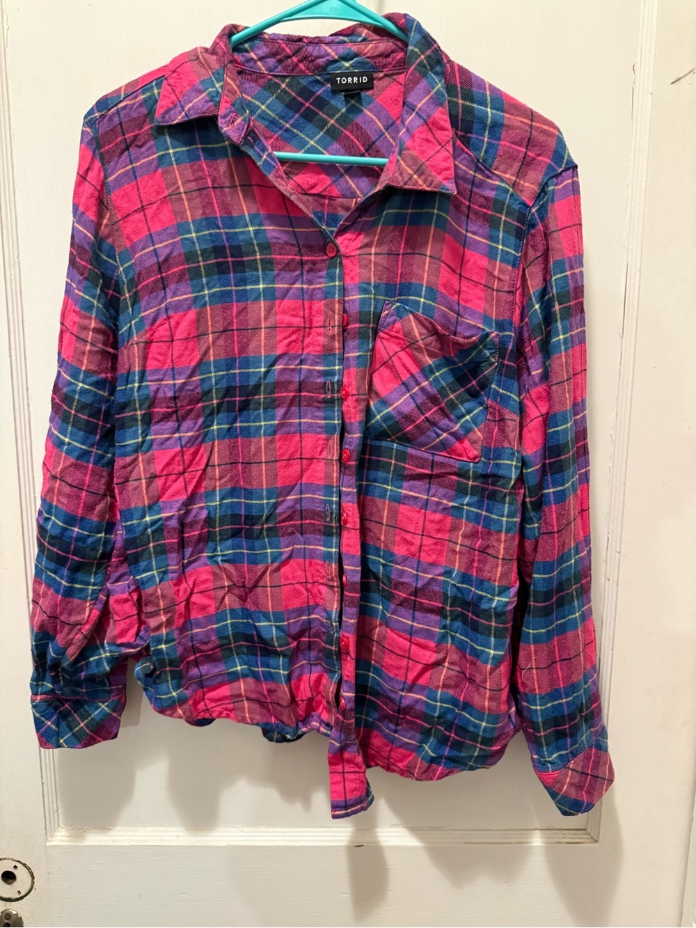 Torrid Pink & Blue Plaid Button-Up Shirt